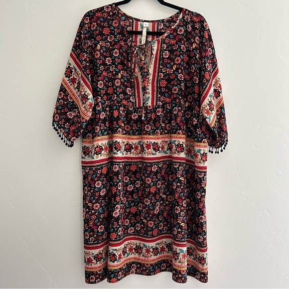 Uncle Frank Boho Floral Dress Size Large Bohemian Fall Autumn Dress Knee Length - Picture 1 of 11